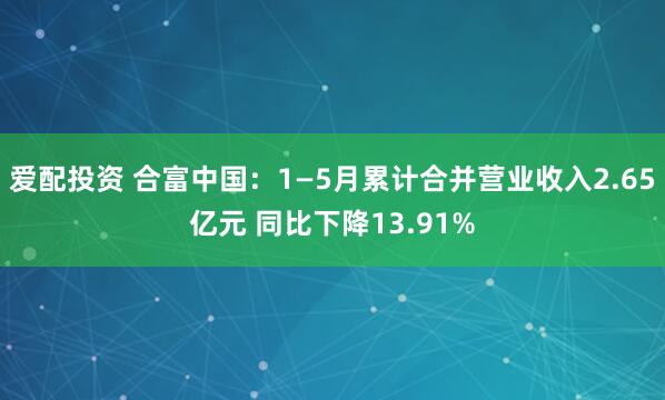 爱配投资 合富中国：1—5月累计合并营业收入2.65亿元 同比下降13.91%